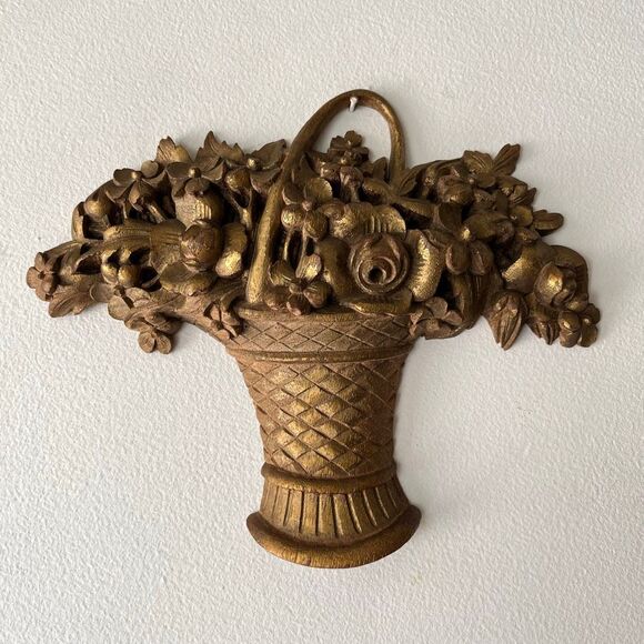 VTG Hand Carved Gilt Wood Floral Decor Old World Style 9.5" - Picture 4 of 8